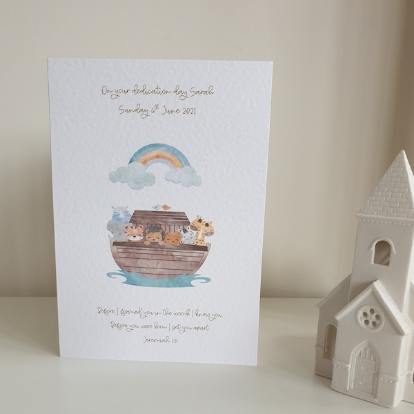 Dedication card, Baptism Card, Christening Card, Christian cards, Dedication card with bible verse, Baptism bible verse card, Noah's Ark