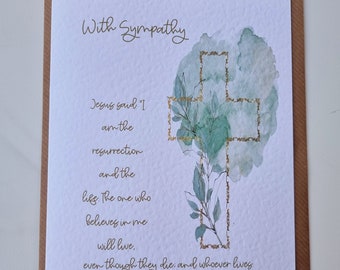 Christian Sympathy Card, With Sympathy, Jesus, Religious Card, I am the resurrection, grief, John 11:25, Christian mourning card, verse,