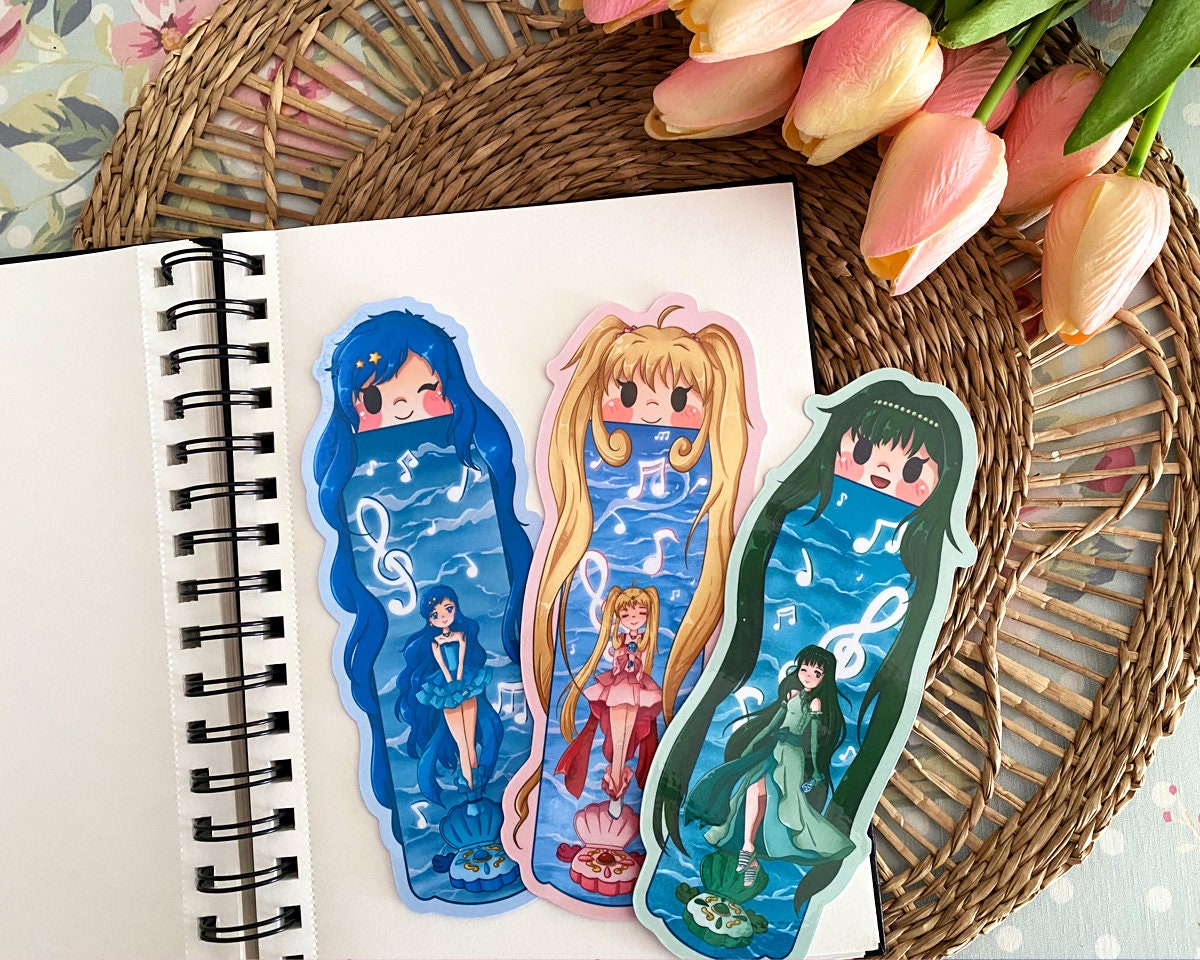 Mermaid Melody Pichi Pichi Pitch Bookmark / Luchia Hanon Rina / Handmade Bookish Gifts / desgin by Evenstar