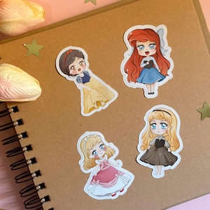 Princess Fairy Tale Anime stickers | Snow white  | Ariel  | Cinderella  | Aurora | Chibi version | desgin by Evenstar