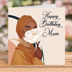 Biglietto di auguri di compleanno per donna musulmana, biglietto di auguri di compleanno personalizzato per mamma musulmana nera,