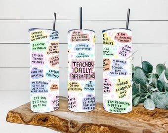Gepersonaliseerde leraar cadeau, beker voor leraarbevestiging, beker voor leraar-assistentbevestiging 20 oz, bedankt leraar cadeau, positief mager