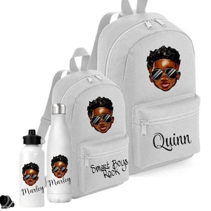 Black Boy Backpack, Personalised Boy Backpack, School Water Bottle Gift, Nursery rucksack School Bag, Pre School Mini Backpack, Sports Bag