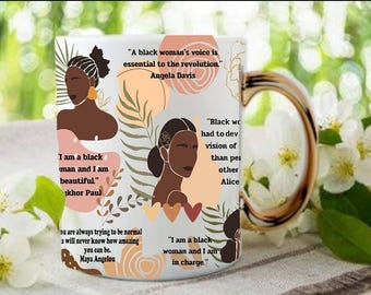 Schwarze Frau Kaffeetasse, Black Queen Affirmation Zitat Tasse, Geburtstagstasse Geschenk für afrikanische Frau, motivierende schwarze Mädchen Magie Kaffeetasse
