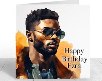 Personalised Black Man Birthday Card, Black Husband Birthday Card, Jamaican Man Card, Afro Caribbean Dad Card for him