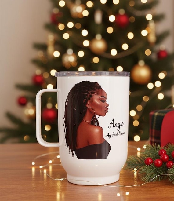 Black Woman Coffee Mug, Black Queen Insulated Mug, Affirmation Travel Mug,  African Woman Birthday Gift, Woman With Locs Christmas Gift