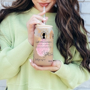 Bridgerton Fan Tumbler, 16oz Lady Whistledown Tumbler with Bamboo lid, Bridgerton Quotes Iced Coffee Can Glass, Diamond of The Season Glass