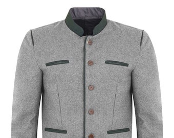 Veste bavaroise allemande | Veste gris clair Trachten | Blazer tyrolien traditionnel en loden | Veste personnalisée Oktoberfest