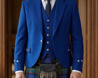 Men's Argyle Kilt Jacket with Waistcoat - 100% Serge Wool Scottish Wedding Suit - Traditional Highland Formal Wear (Sizes 34-54)