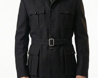 Men's Black Wool Military Jacket - German Officer Dress Uniform - Hussar Parade Coat - Steampunk Goth Formal Tunic