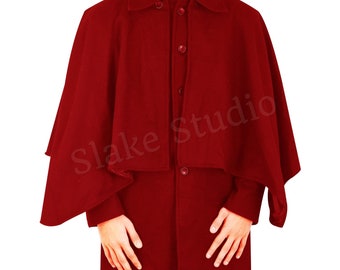 Men's Inverness Cape, Ulster Cape Coat Red Wool Men's Long Sleeves Christmas Coat - Made to Order - Coat for Men - Long Coat