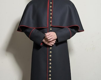 Roman Bishop Cassock & Inverness Cape - Clergy Robe for Men - Priest Costume - Medieval Religious Vestment - Soutane with Shoulder Cape