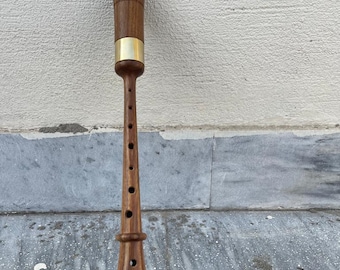 Handcrafted Rosewood Rauschpfeife – Small Medieval Wooden Shawm with Two Reeds | Traditional Musical Instrument