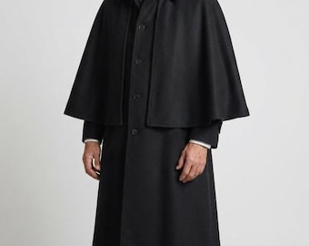 Men's Wool Inverness Cape Coat | Custom Winter Overcoat | Victorian Sherlock Style Jacket | Long Tailored Outerwear - All Colors