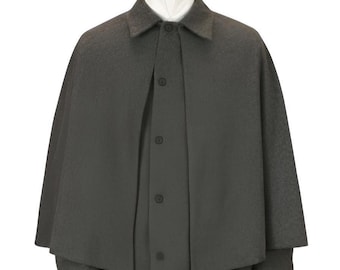 Grey Wool Inverness Coat with Cape | Men's Long Winter Overcoat | Classic Tailored Cape Coat