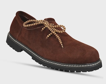 Mens Brown Austrian Trachten Oktoberfest Lederhosen Bavarian Shoes - Suede Leather - Traditional German Bavarian