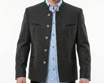Men's Charcoal Gray Trachten Jacket - Traditional German Loden Wool Blazer - Bavarian Oktoberfest Coat - Tyrol Style Alpine Wear