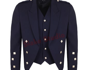 New Men's Scottish Prince Charlie Kilt Jacket With 5 Button Vest Wedding Kilt Jacket in Various Colors