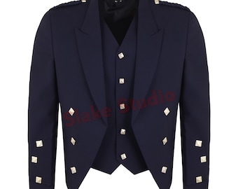 New Men's Scottish Prince Charlie Kilt Jacket With 5 Button Vest Wedding Kilt Jacket in Various Colors