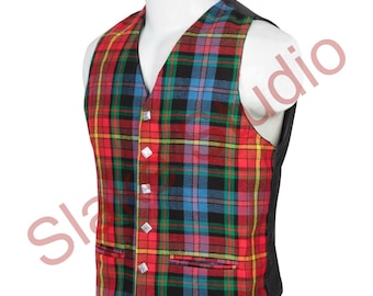 Custom Made - Men's Scottish Tartan Argyll Waistcoat - 5 Bone Buttons Kilt Vest Made to Order