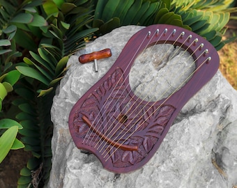 Handmade Flower Lyre Harp 10-String – Premium Rosewood Flower Design | Free Bag Tuning Key & Extra Strings - Irish Engraved Harp