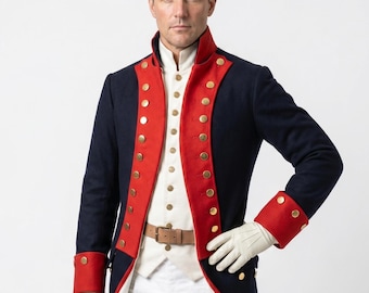 Mens 18th Century Military Coat | Alexander Hamilton Cosplay Jacket | Colonial Revolutionary War Uniform | Historical Frock Coat Tailcoat