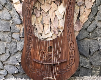Celtic Engraved Lyre Harp 10-String – Premium Rosewood Celtic Design | Free Bag Tuning Key & Extra Strings - Irish Celtic Engraved Harp