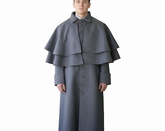 Grey Wool Greatcoat | Confederate Civil War Overcoat | Regency & Victorian Men's Trench | Historical Military Uniform | Double Breasted Coat