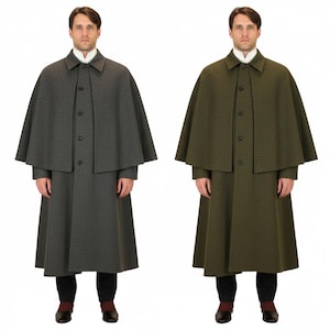 Manteau Inverness en laine avec cape sur mesure | Pardessus d&#39;hiver long pour hommes | Cape sur mesure classique | Manteaux victoriens