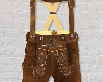 Lederhosen For Men's | Authentic Bavarian Men's Lederhosen German Oktoberfest Costume | Lederhosen Trachten Brown Short