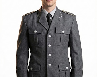 Men's Grey Wool Military Jacket - German Officer Dress Uniform - Hussar Parade Coat - Steampunk Goth Formal Tunic