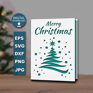 Merry Christmas Card SVG, Kerstkaarten Sjabloon SVG, EPS, PNG Kerstuitnodigingbestand, Papercut Card, Cricut Kerstkaart, Berkenboom