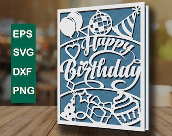 Happy Birthday Card svg Digital Cut File Silhouette Cameo and Cricut Happy Birthday Invitation svg Birthday Card Template DIY Birthday Card