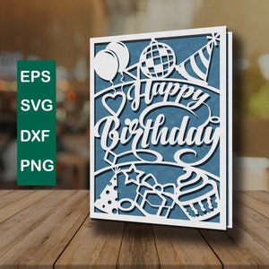 Happy Birthday Card svg Digital Cut File Silhouet Cameo en Cricut Happy Birthday Uitnodiging svg Verjaardagskaart Template DIY verjaardagskaart