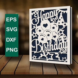 Happy Birthday Card svg Digital Cut File Silhouet Cameo en Cricut Happy Birthday Uitnodiging svg Verjaardagskaart Template DIY verjaardagskaart