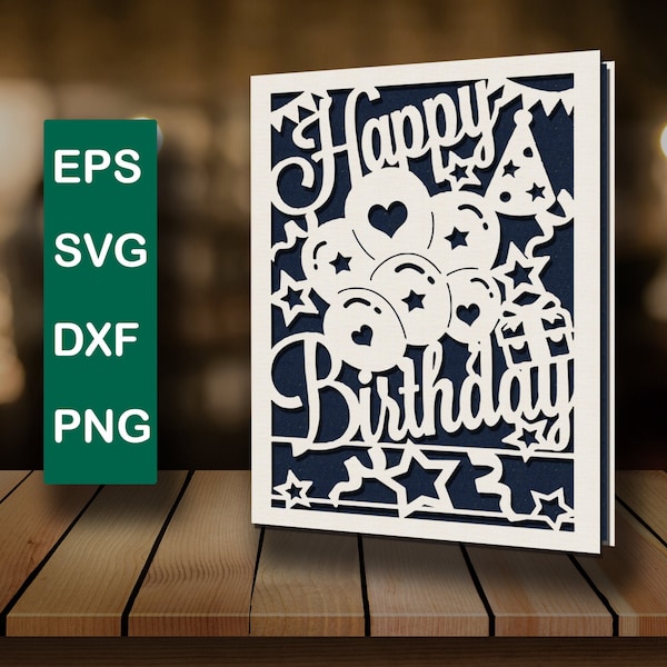 Happy Birthday Card svg Digital Cut File Silhouette Cameo and Cricut Happy Birthday Invitation svg  Birthday Card Template DIY Birthday Card