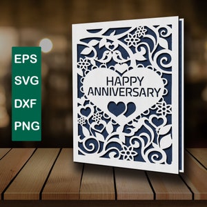 Tarjeta de aniversario feliz svg tarjeta de aniversario svg Diy aniversario tarjeta láser corte tarjeta de aniversario para Cricut Aniversario svg Cut File para ella