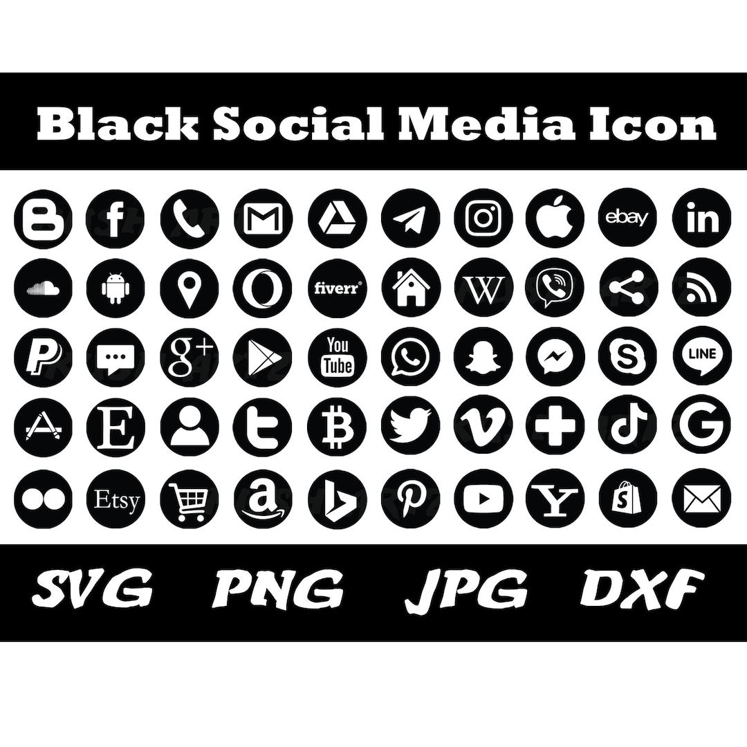 50 Black Social Media Icons Bundle, Blog Icons, Social Icons, Social ...