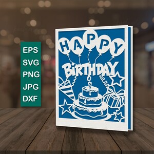 Gelukkige verjaardagskaart SVG digitale cut-bestand Silhouette Cameo en Cricut Happy Birthday uitnodiging SVG verjaardagskaart sjabloon DIY verjaardagskaart