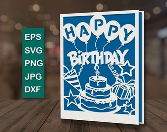 Happy Birthday Card svg Digital Cut File Silhouette Cameo and Cricut Happy Birthday Invitation svg Birthday Card Template DIY Birthday Card