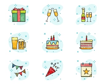 Birthday Party Outline Icon SVG Digital Download - 16 Surprise Celebration Clipart Illustration Vector