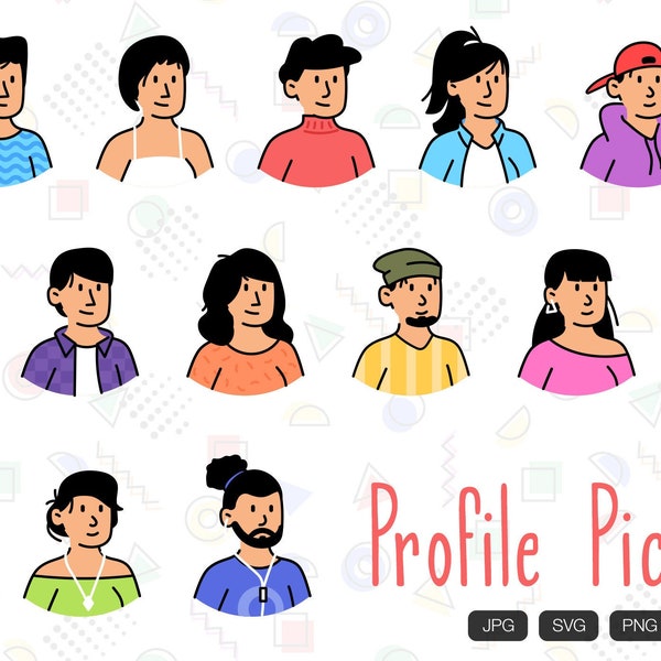 Modern Profile Picture Icon SVG JPG PNG Digital Download - 13 Avatar Portrait Outline Clipart Illustration Vector