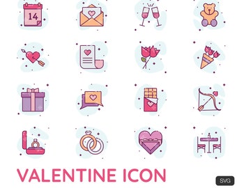 Valentine Heart Outline Icon SVG Digital Download - 20 Purple Love Clipart Illustration Vector