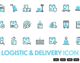 Logistic Delivery Icon SVG JPG PNG Digital Download - 21 Package Cardboard Cargo Collection Item Clipart Illustration Vector