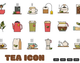 Drink Tea Ceremony Outline Icon SVG PNG Digital Download - 18 Afternoon Teabag Clipart Illustration Vector