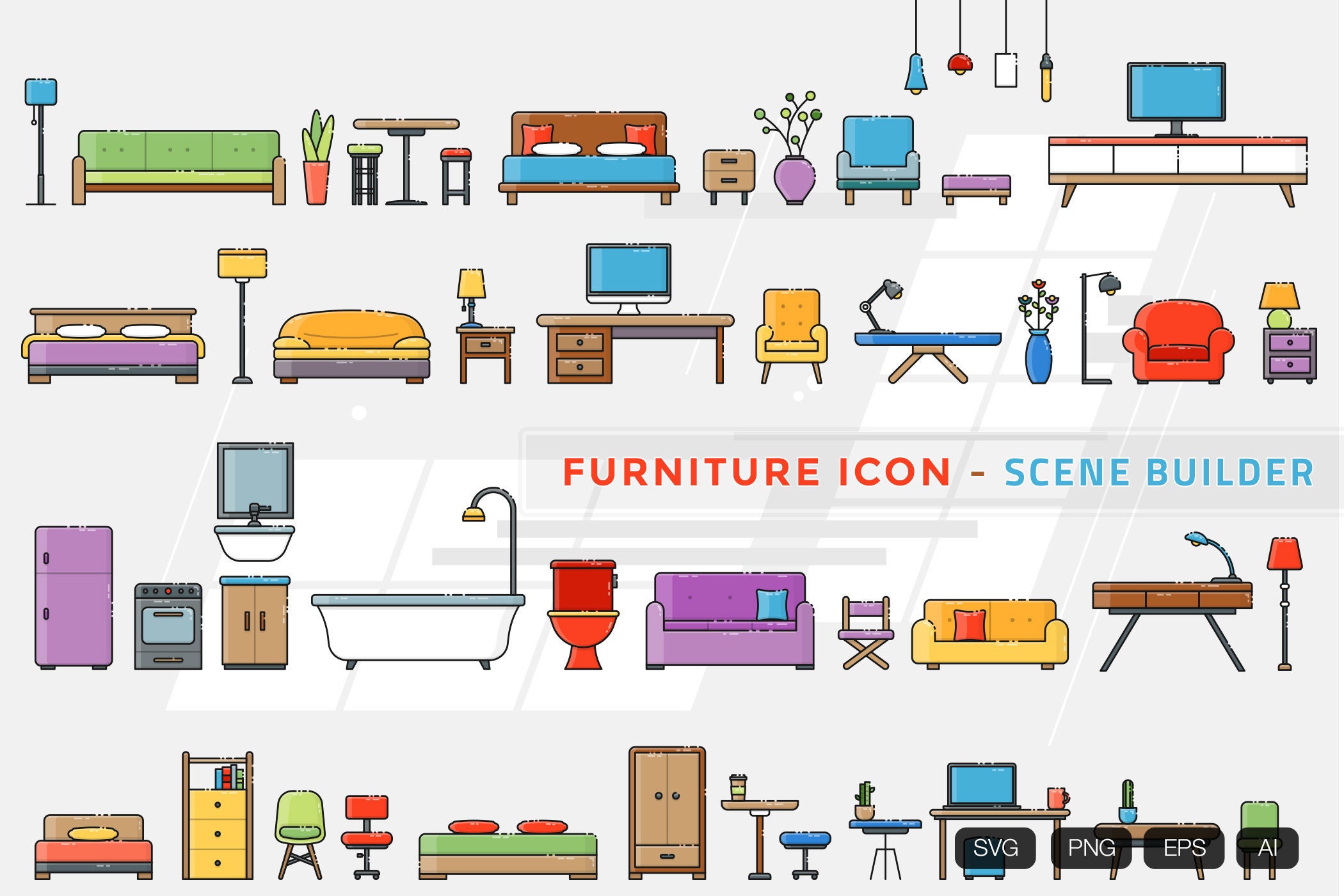 Furniture Interior Outline Icon SVG PNG Digital Download 64 Indoor Room ...