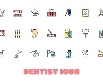 Dentist Mouth Care Outline Icon SVG PNG Digital Download - 21 Teeth Hygiene Medical Clipart Illustration Vector