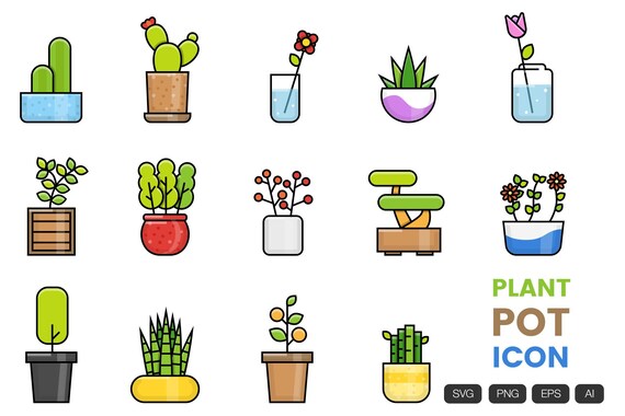 Download Flower Pot Plant Outline Icon Svg Png Digital Download 14 Etsy