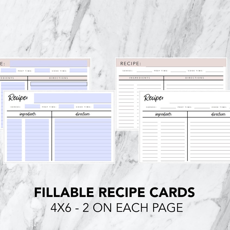 Fillable Recipe Template Etsy