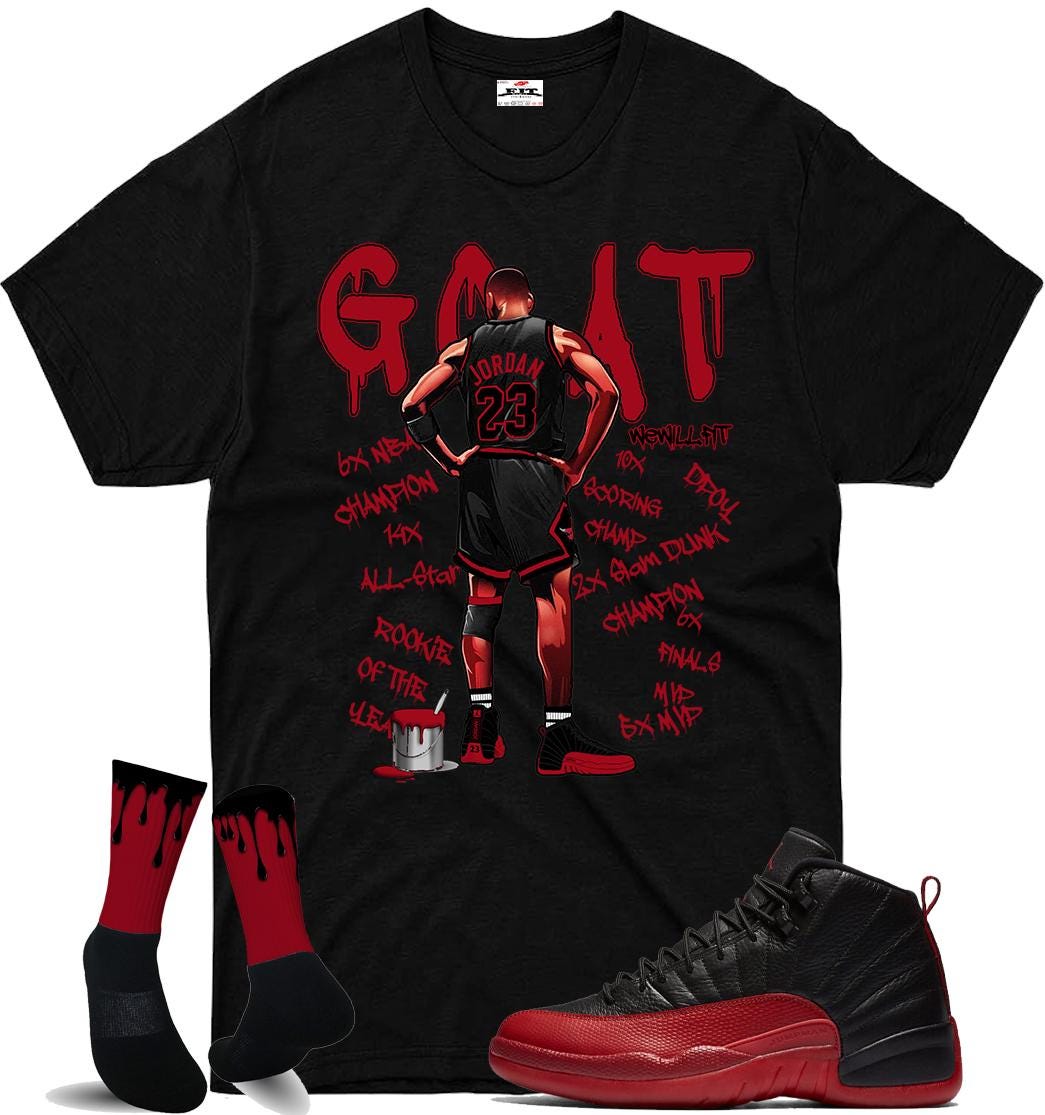 Fitz 4 kickz Shirt to match the Jordan 12 Flu Game Black  and red 2025
